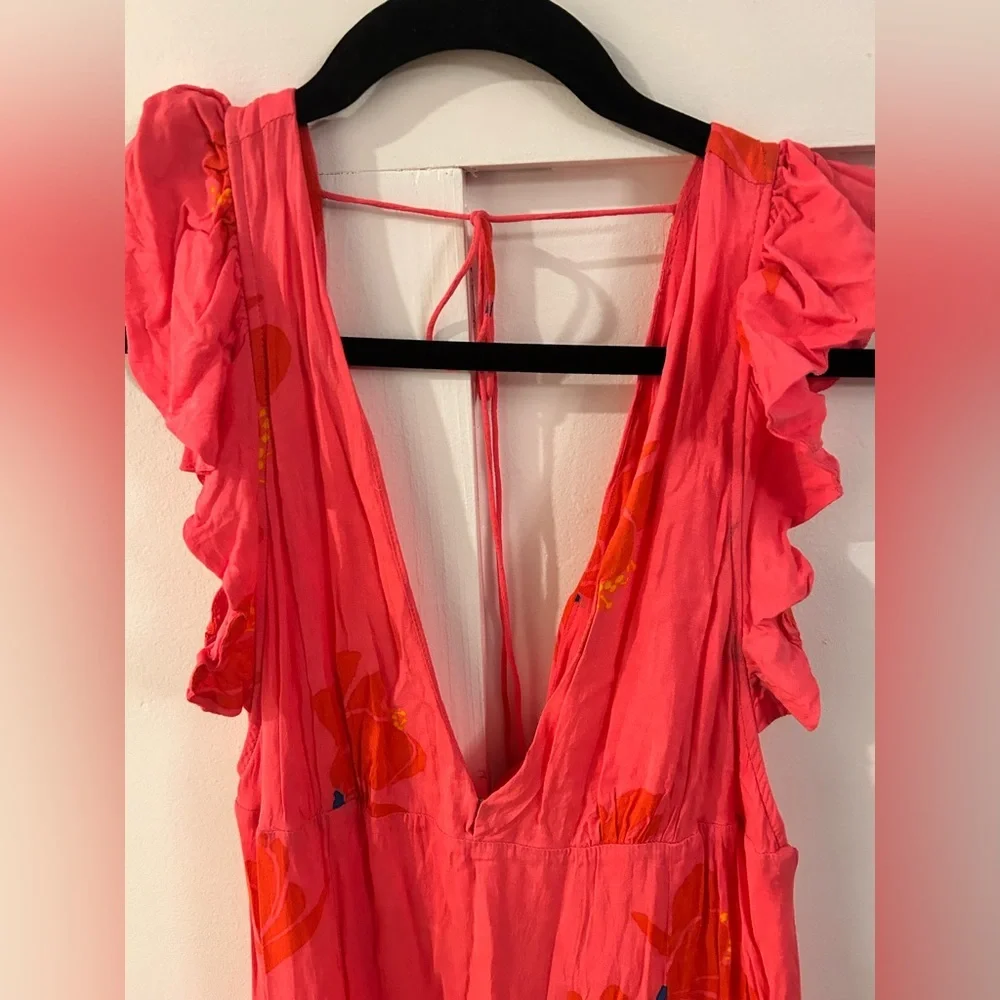 Free People She's A Waterfall Hot Pink Floral Print Ruffled Maxi Dress size 0 - Picture 5 of 7